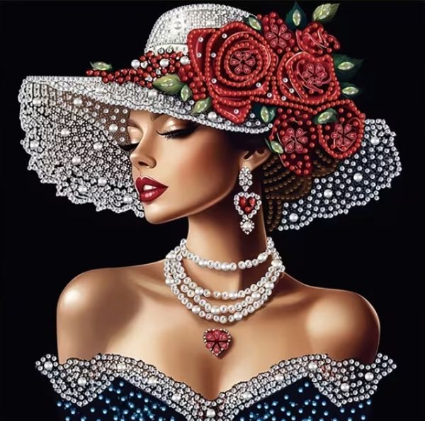 Hovedbilde Dame med hatt, 25 x 25 cm