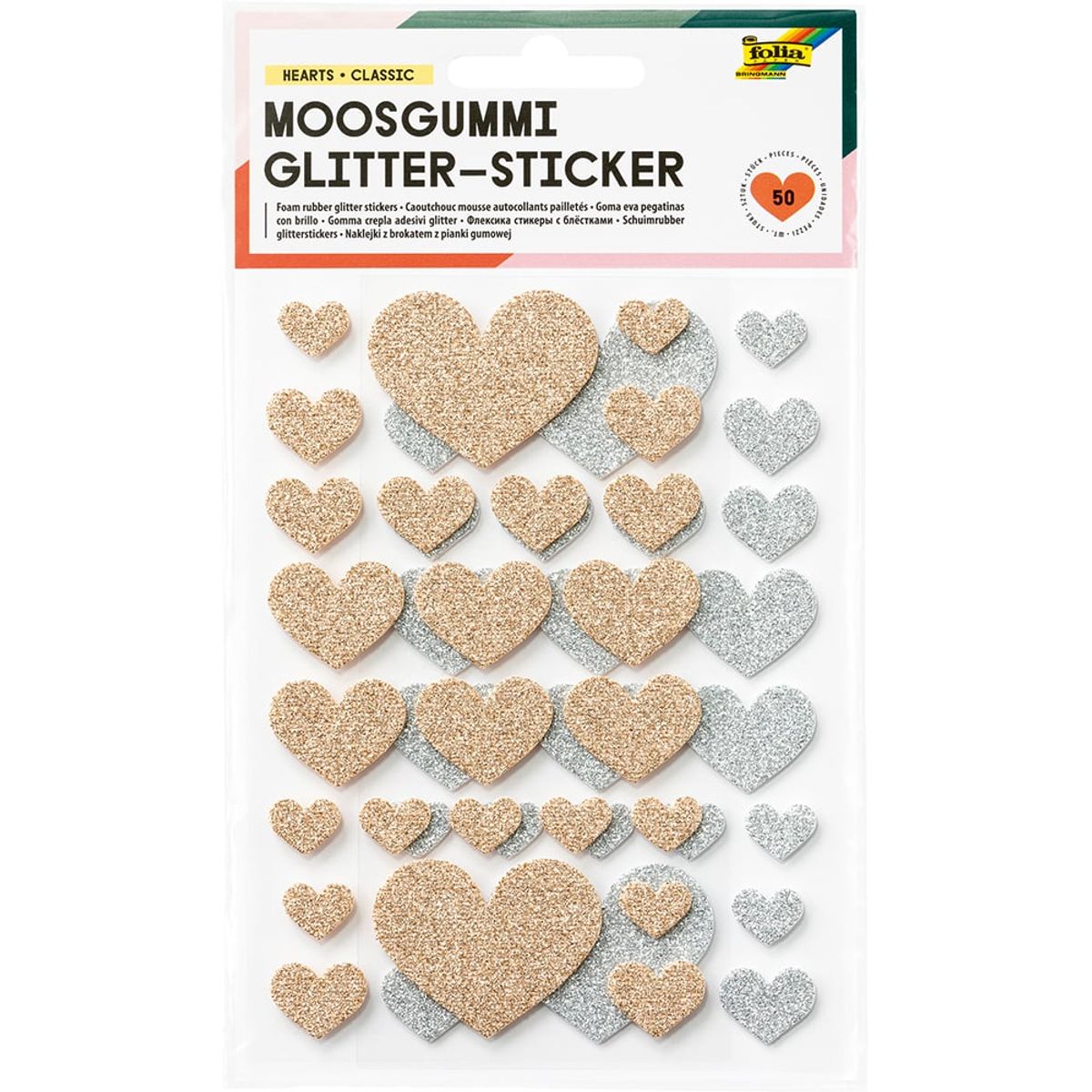Klistremerker mosgummi med glitter – Hjerter
