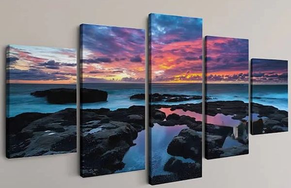 Hovedbilde 5-delt , solnedgang i havet